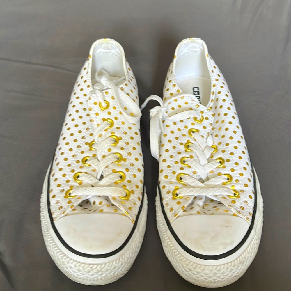Converse All Star Shoes Women’s Size 9 White Gold Polka Dots Casual Fun Summer